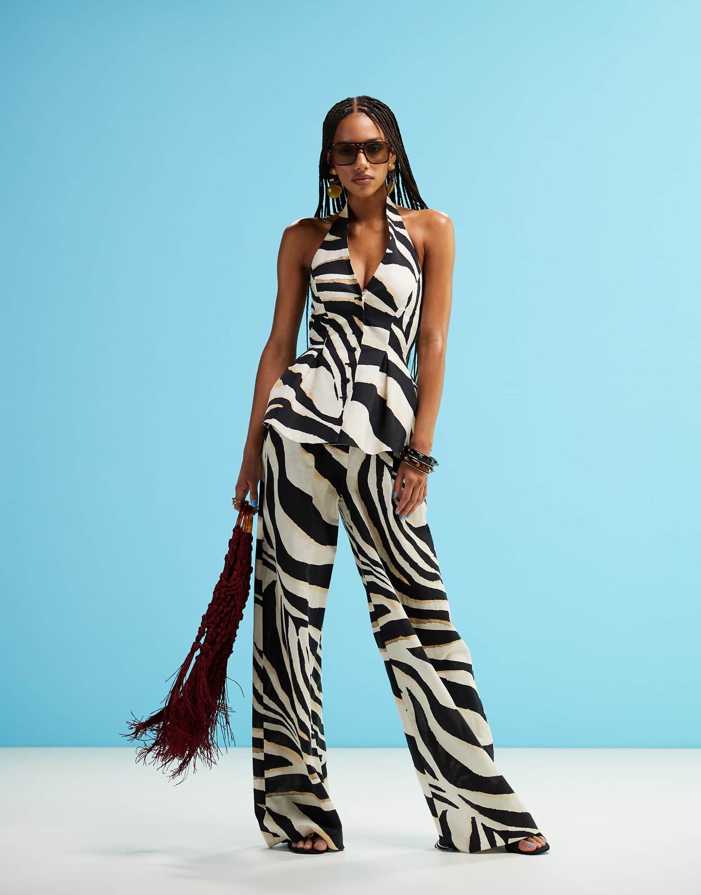 Zebra Halter Linen Mix Waistcoat Co-Ord