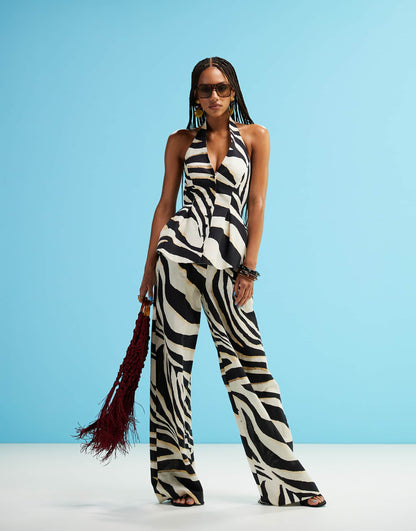 Zebra Halter Linen Mix Waistcoat Co-Ord