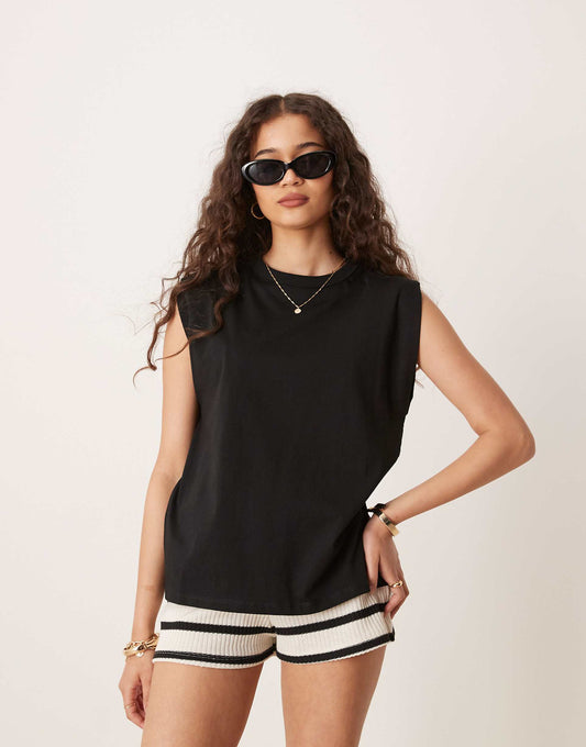 Sleeveless Elevated Shoulder Vest
