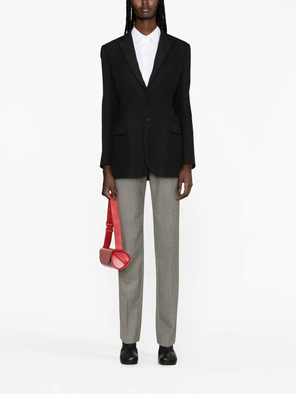 Houndstooth-Pattern High-Waisted Trousers