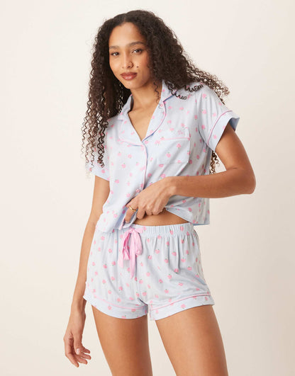 Strawberry Modal Short Sleeve Revere And Short Set