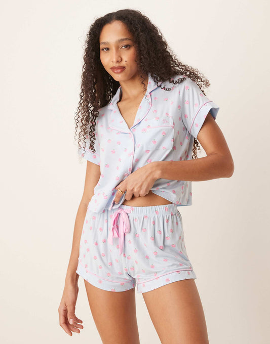 Strawberry Modal Short Sleeve Revere And Short Set