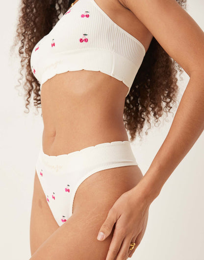 Cherry Embroidered Thong