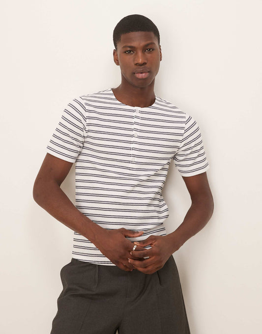 Muscle Fit Striped T-Shirt With Granded Neck