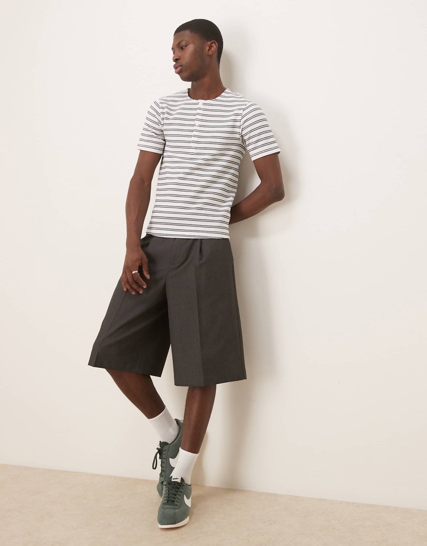 Muscle Fit Striped T-Shirt With Granded Neck