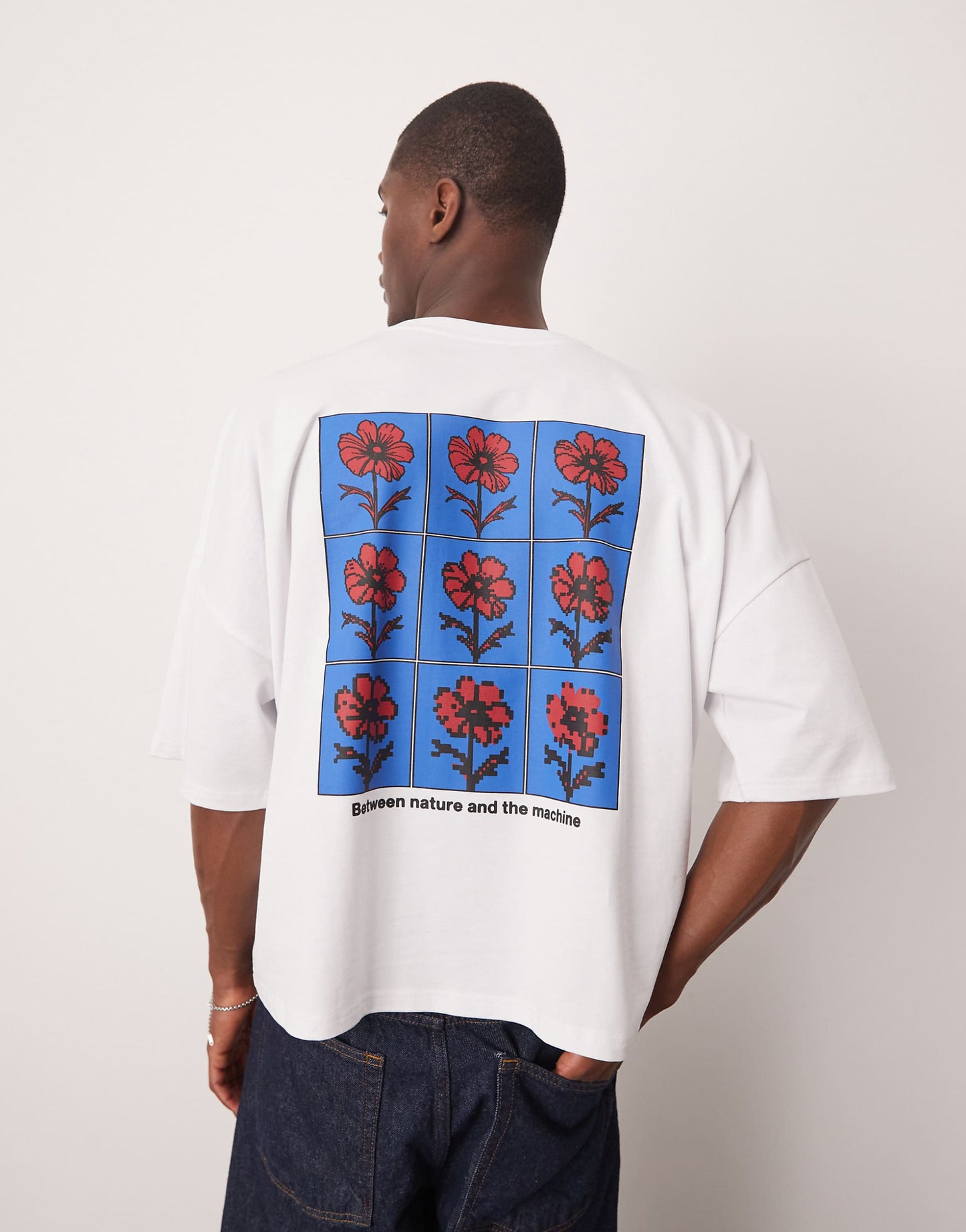 Oversized Dropped Shoulder T-Shrit With Floral Back Print