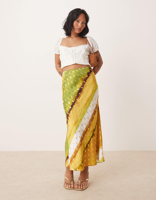 Petite Dorris Satin Gold Fleck Maxi Skirt