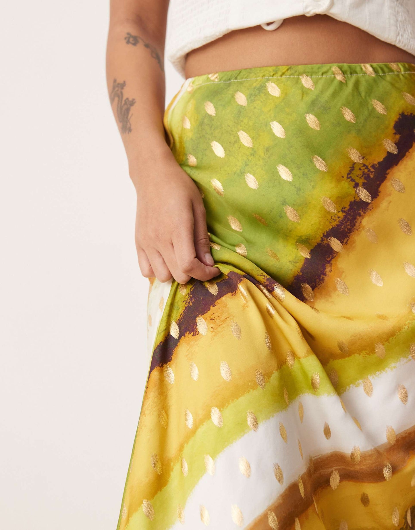 Petite Dorris Satin Gold Fleck Maxi Skirt