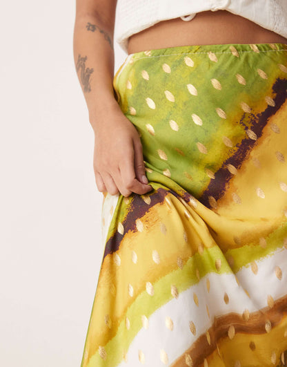 Petite Dorris Satin Gold Fleck Maxi Skirt