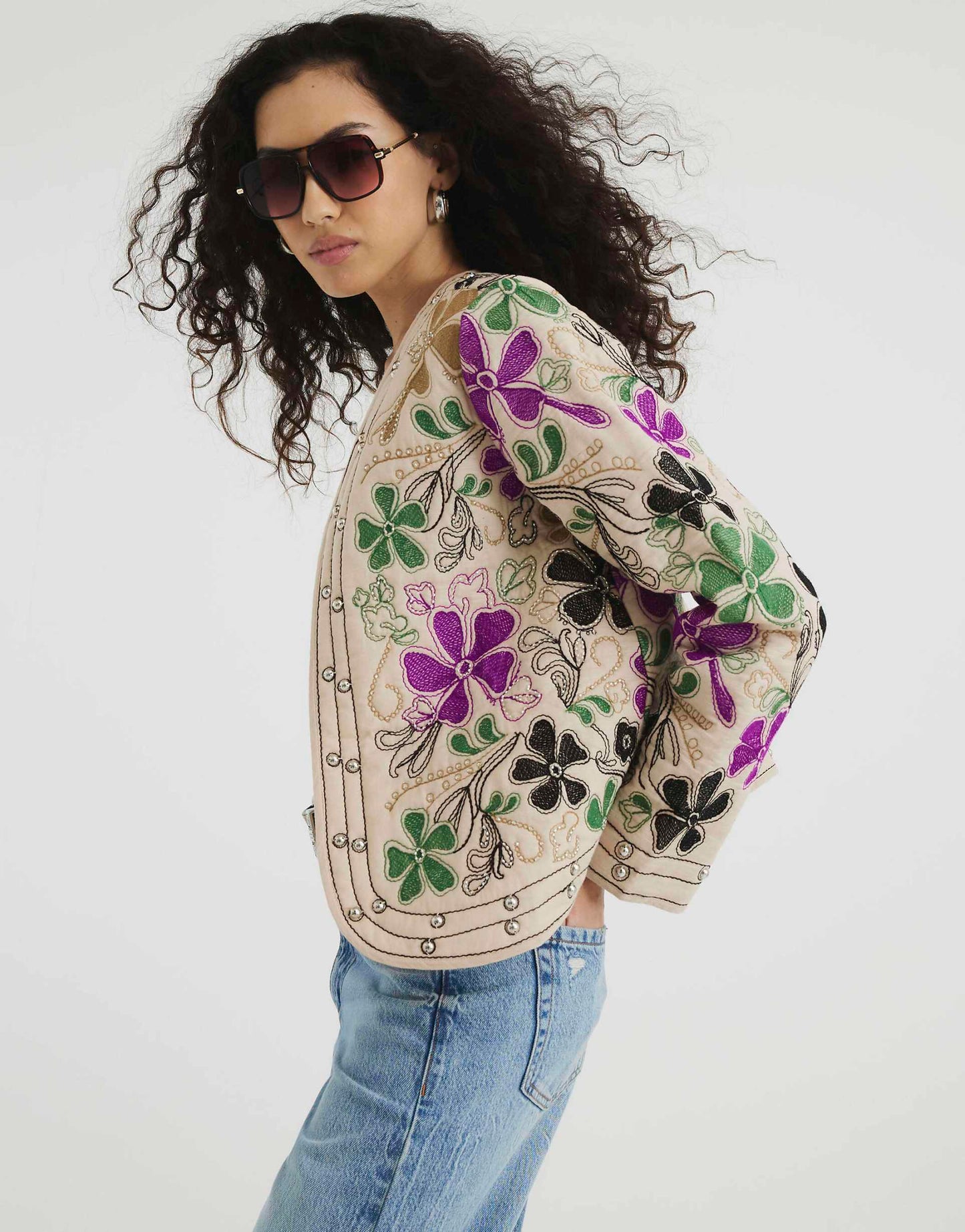 Long Sleeve Floral Studded Jacket