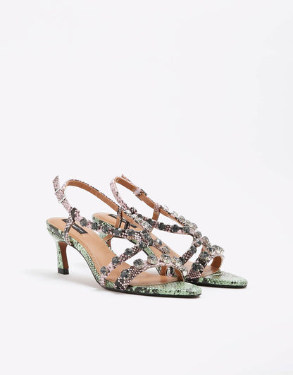 Snake Print Gem Stone Heeled Sandals