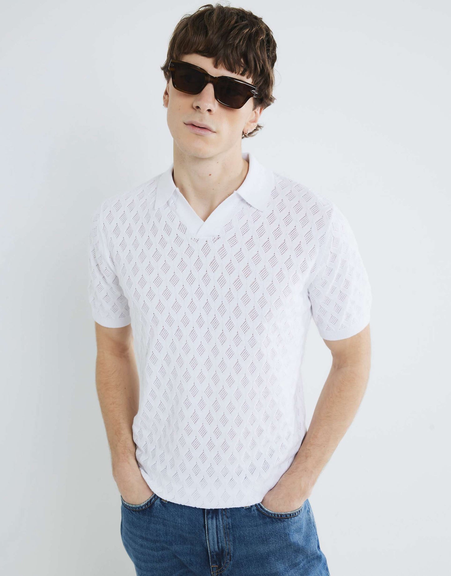 Textured Open Collar Polo Shirt