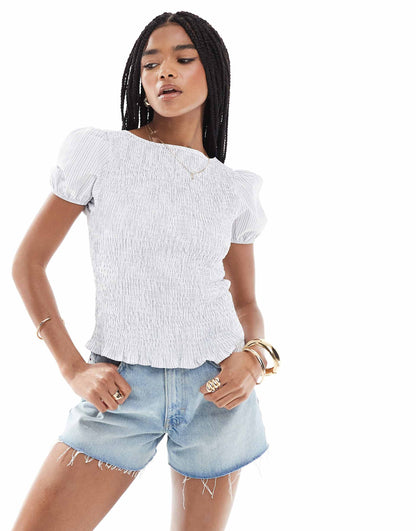 Shirred Puff Sleeve Blouse