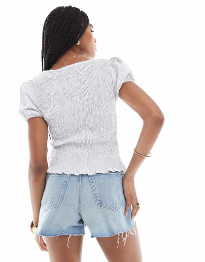 Shirred Puff Sleeve Blouse