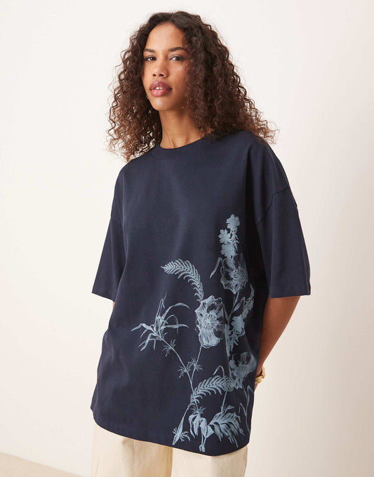 Oversized T-Shirt With Tonal Floral Graphic