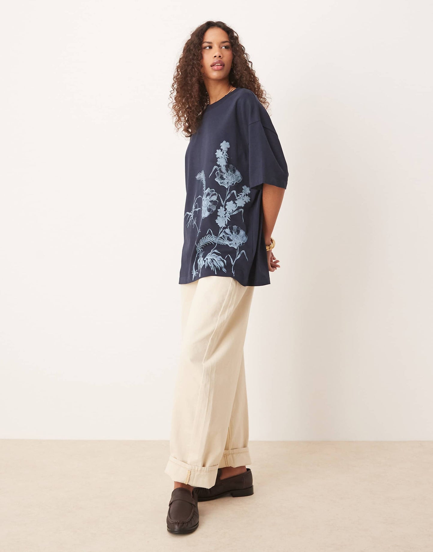 Oversized T-Shirt With Tonal Floral Graphic