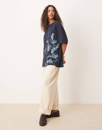 Oversized T-Shirt With Tonal Floral Graphic