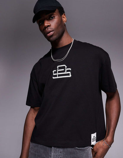 Boxy Oversized T-Shirt With Chest Logo Applique