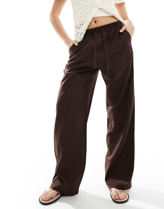 Tie Waist Wide Leg Linen Trousers