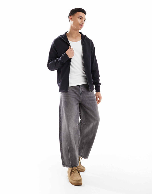 Diagonal Interlock Hooded Zip Through
