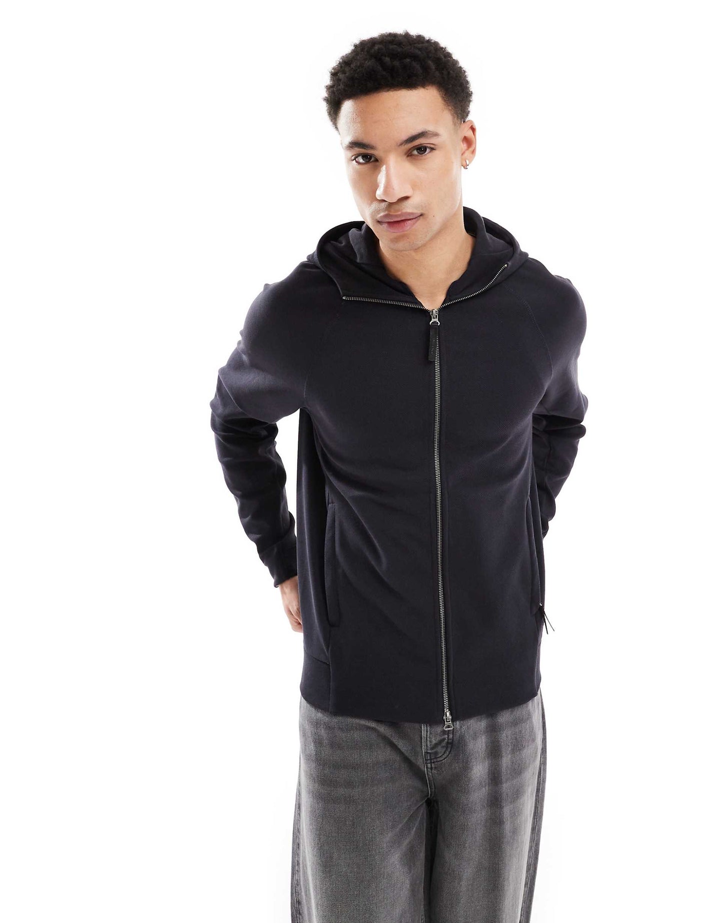 Diagonal Interlock Hooded Zip Through