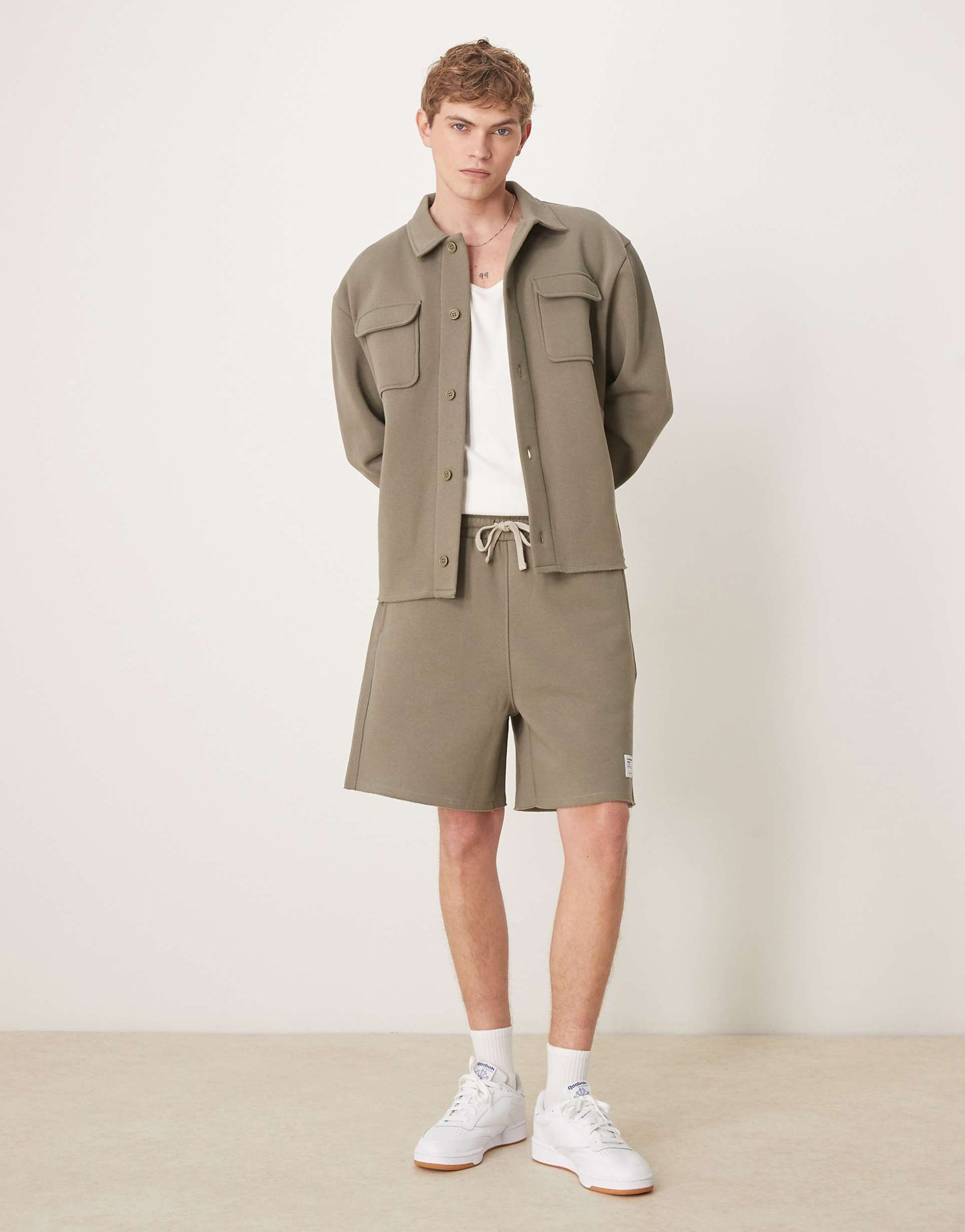 Oversized Co-Ord Short With Woven Patch And Raw Edge