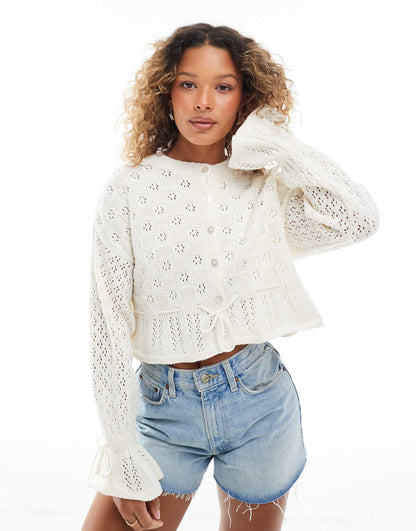 Knitted Tie Waist Peplum Cardigan