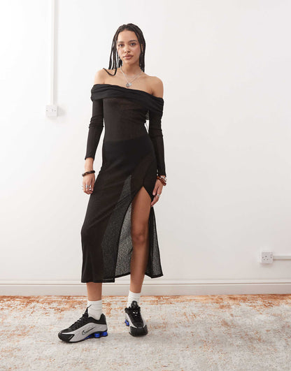 Off Shoulder Sheer Maxi Dress