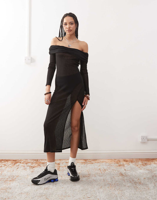 Off Shoulder Sheer Maxi Dress