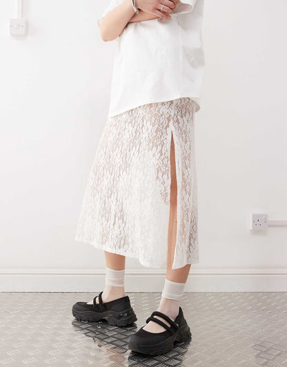 T-Shirt Midi Dress With Lace Skirt