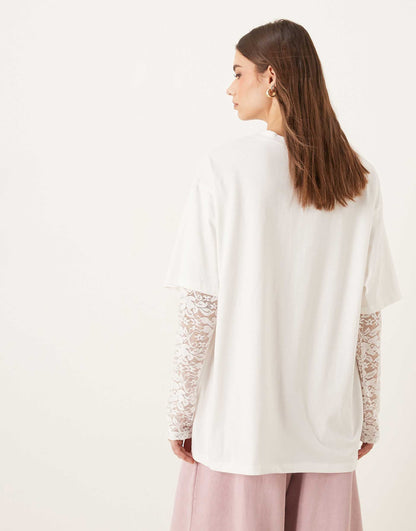 Regular Fit Tee With Lace Sleeve