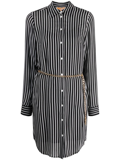Stripe-Print Belted-Waist Shirtdress