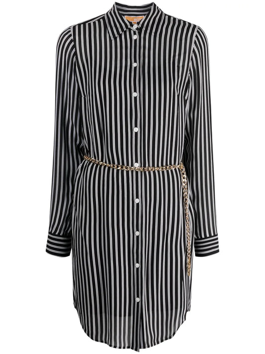 Stripe-Print Belted-Waist Shirtdress