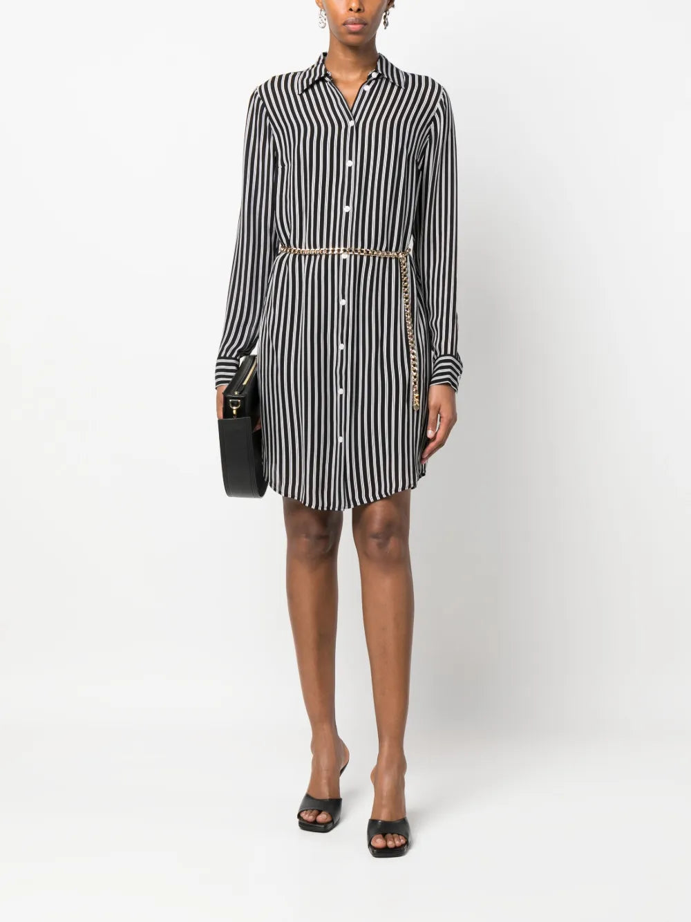 Stripe-Print Belted-Waist Shirtdress