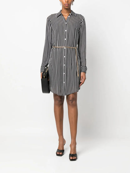 Stripe-Print Belted-Waist Shirtdress