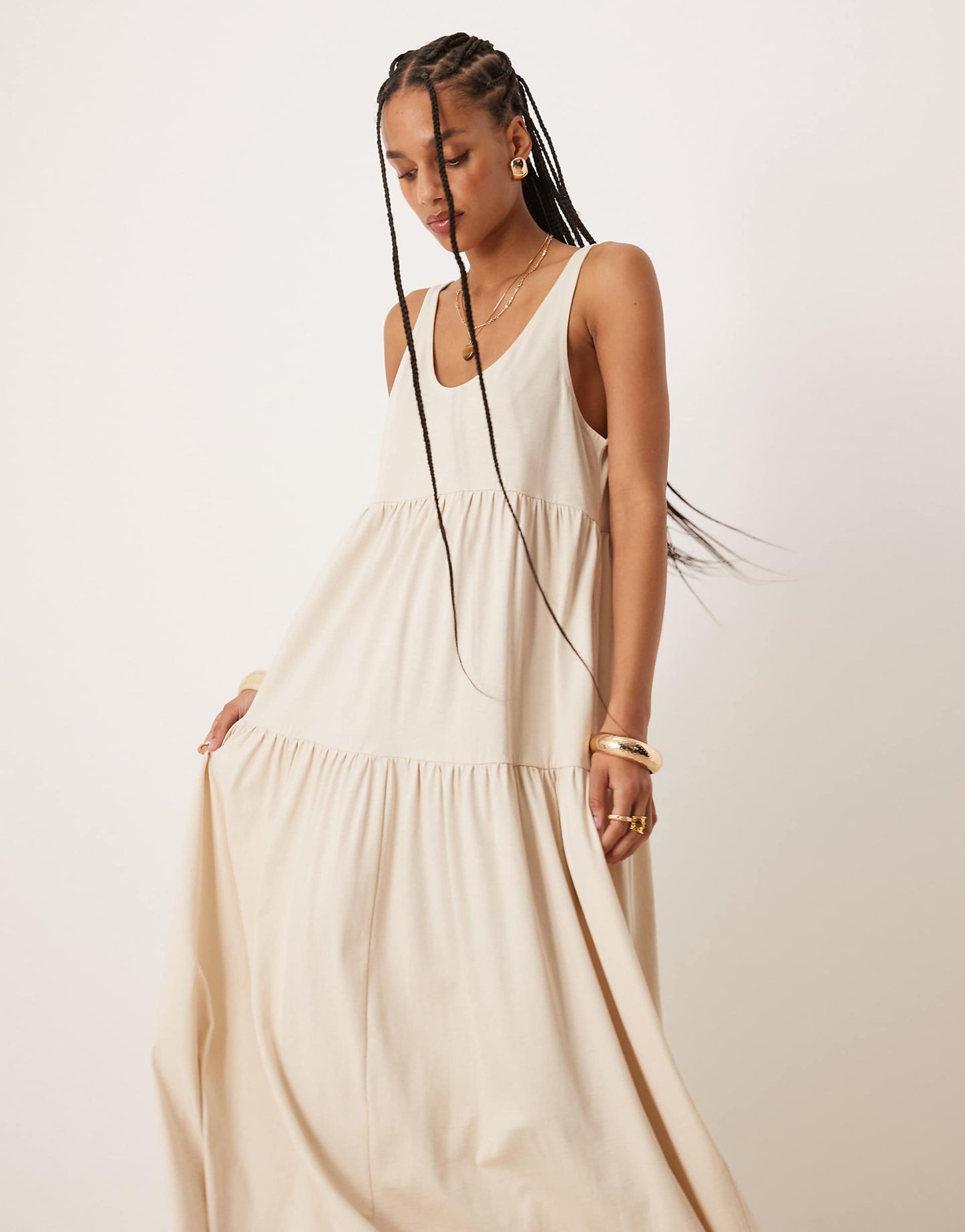 Scoop Tiered Trapeze Maxi Dress