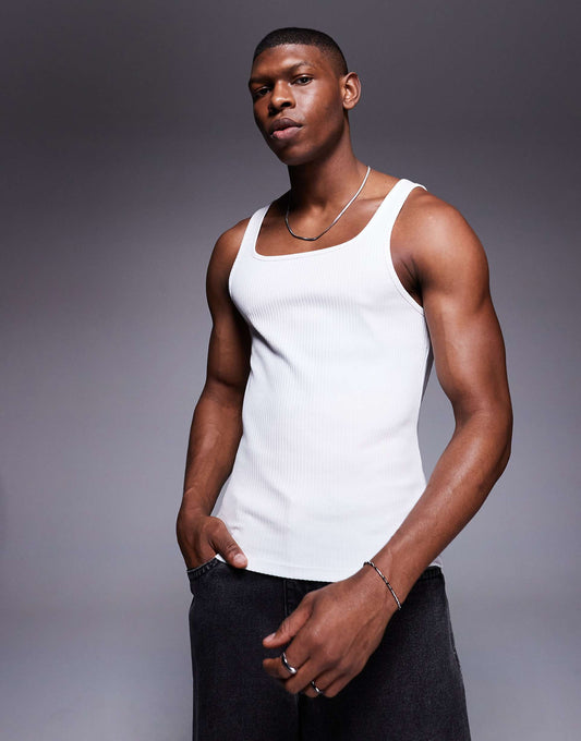 Heavyweight Muscle Boxy Square Neck Rib Vest