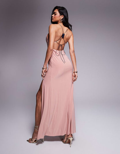 Sleeveless With Strappy Open Back With Bead Detail Maxi Dress