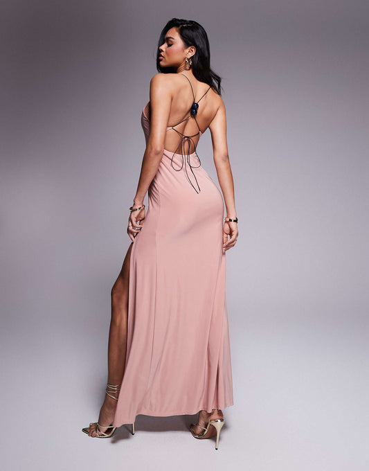 Sleeveless With Strappy Open Back With Bead Detail Maxi Dress