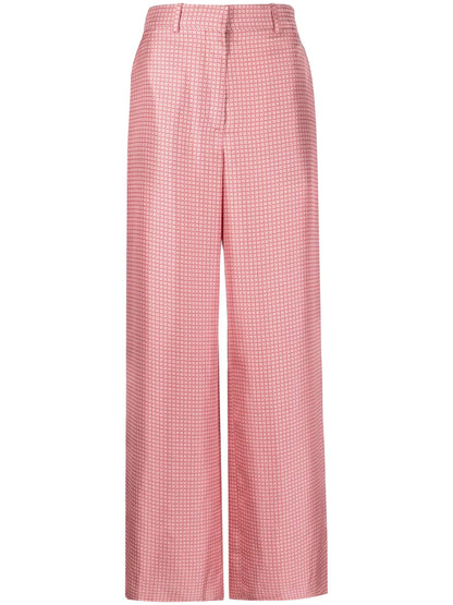 Geometric-Print Wide-Leg Silk Trousers