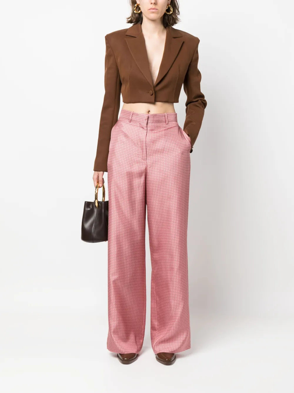 Geometric-Print Wide-Leg Silk Trousers