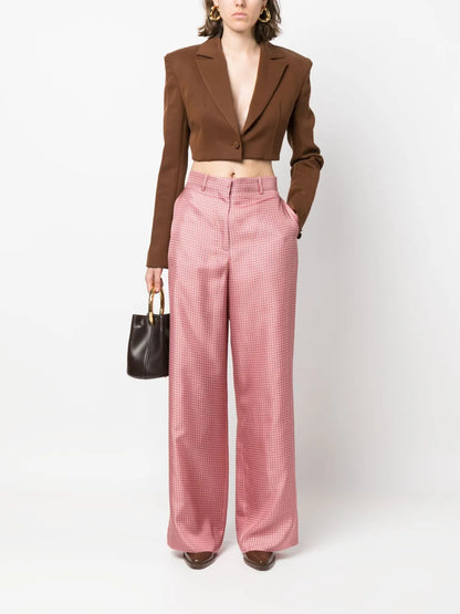 Geometric-Print Wide-Leg Silk Trousers