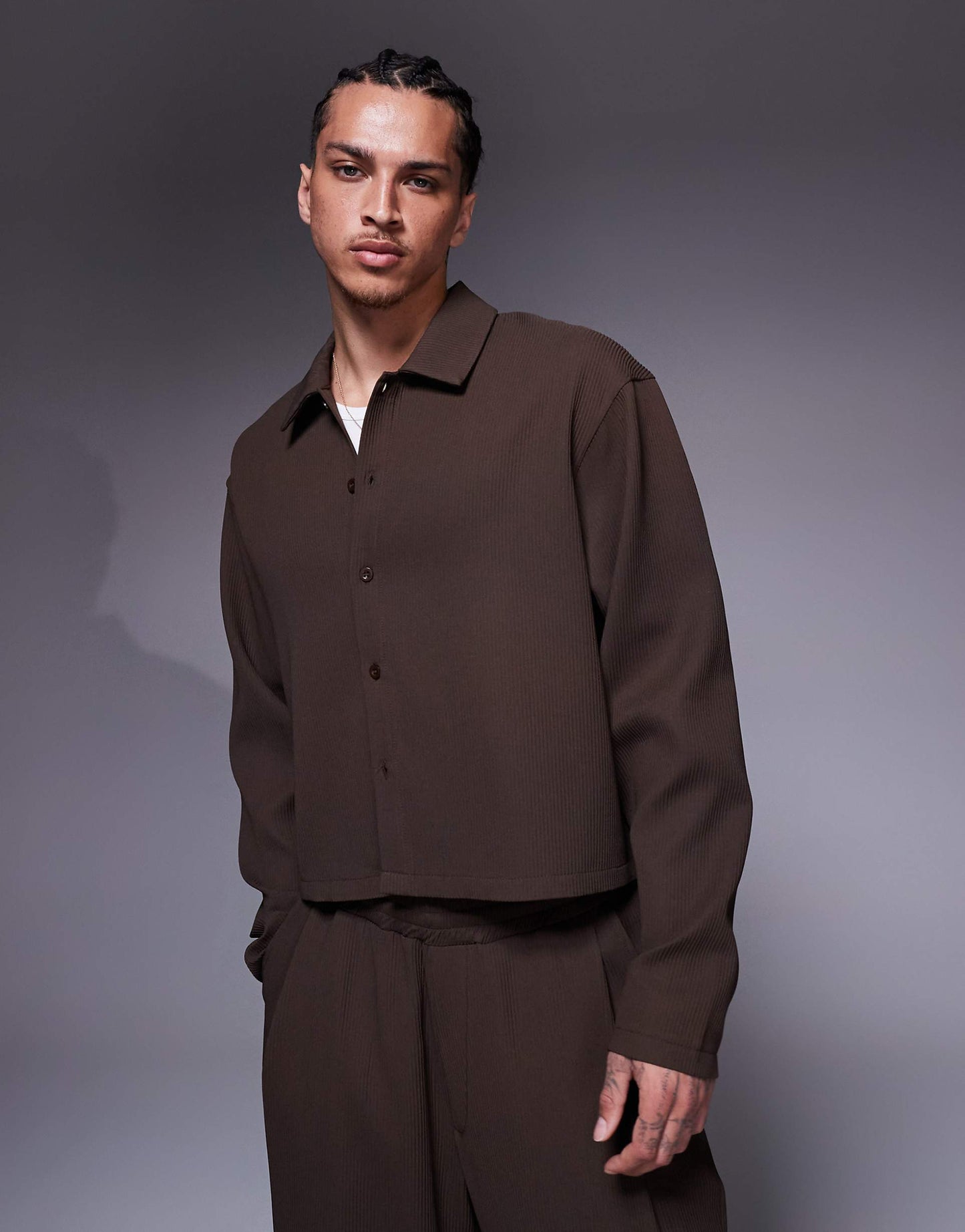 Co-Ord Oversize Crop Plisse Shirt