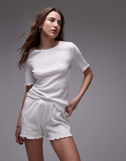 Mix And Match Pointelle Pyjama T-Shirt And Short Co-Ord