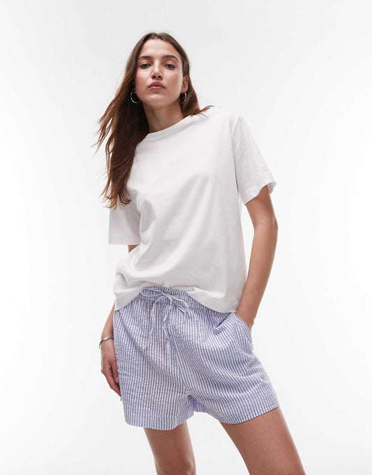 Cotton T-Shirt And  Seersucker Short Pyjama Set