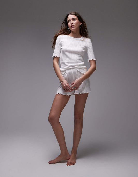 Pointelle Pyjama Short Co-Ord With Frill Hem