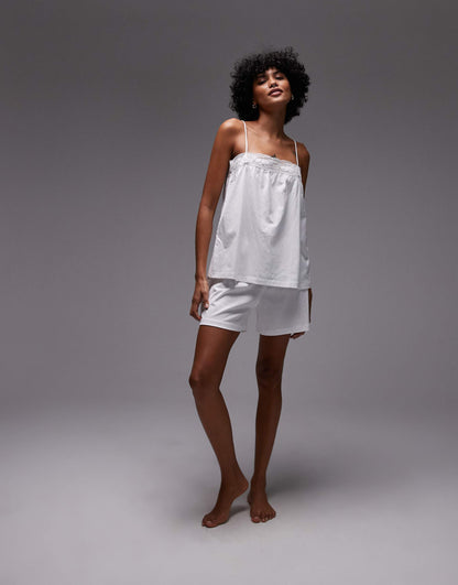 Mix & Match Cotton Pyjama Cami Top With Lace Trim