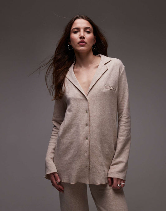 Brushed Cotton Soft Touch Pyjama Shirt Co-Ord