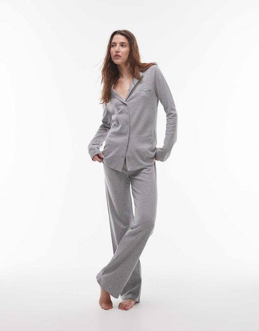 Brushed Cotton Soft Touch Wide Leg Pyjama Trouser Co-Ord