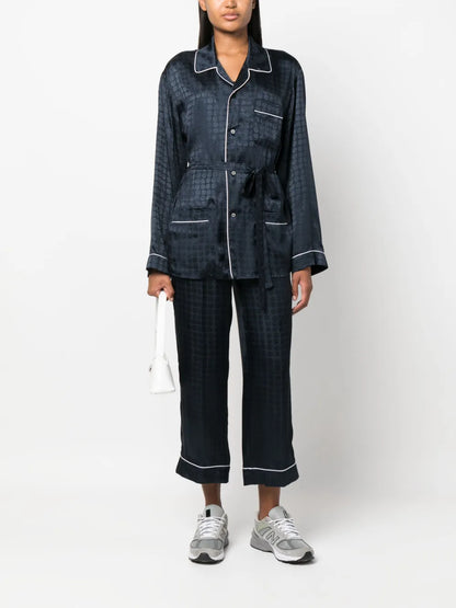 Circle-Motif Belted-Waist Shirt